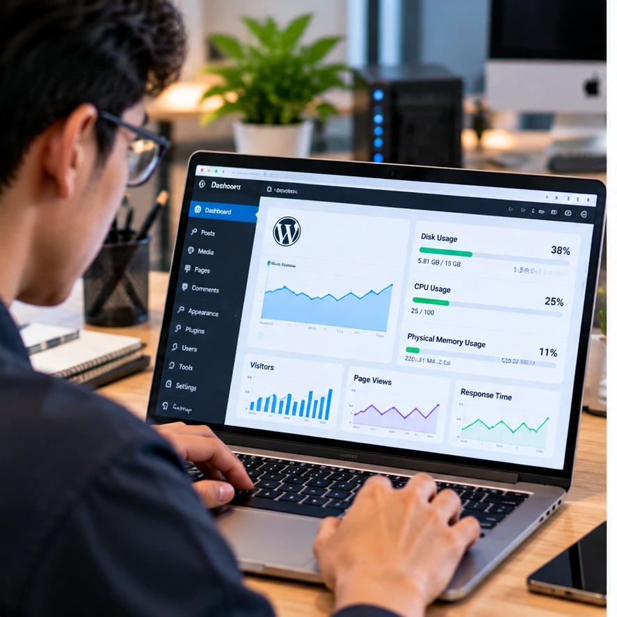 Pengelola WordPress memeriksa penggunaan RAM CPU dan resource hosting