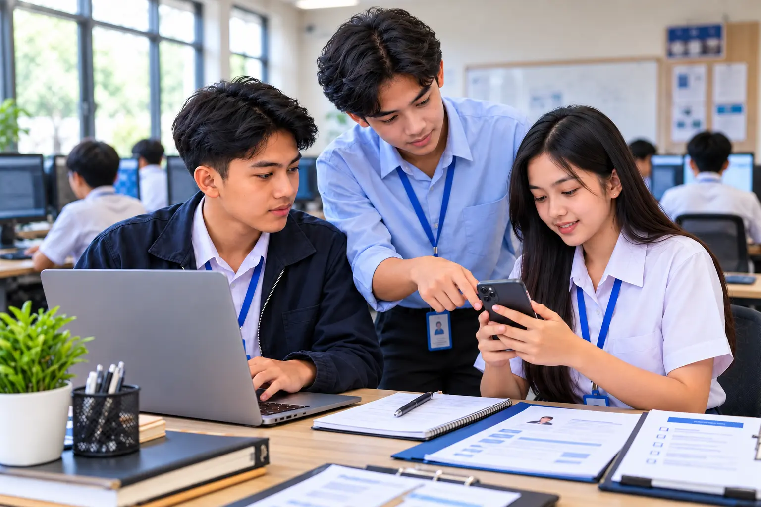 Siswa SMK menghubungi perusahaan untuk menanyakan program PKL melalui WhatsApp