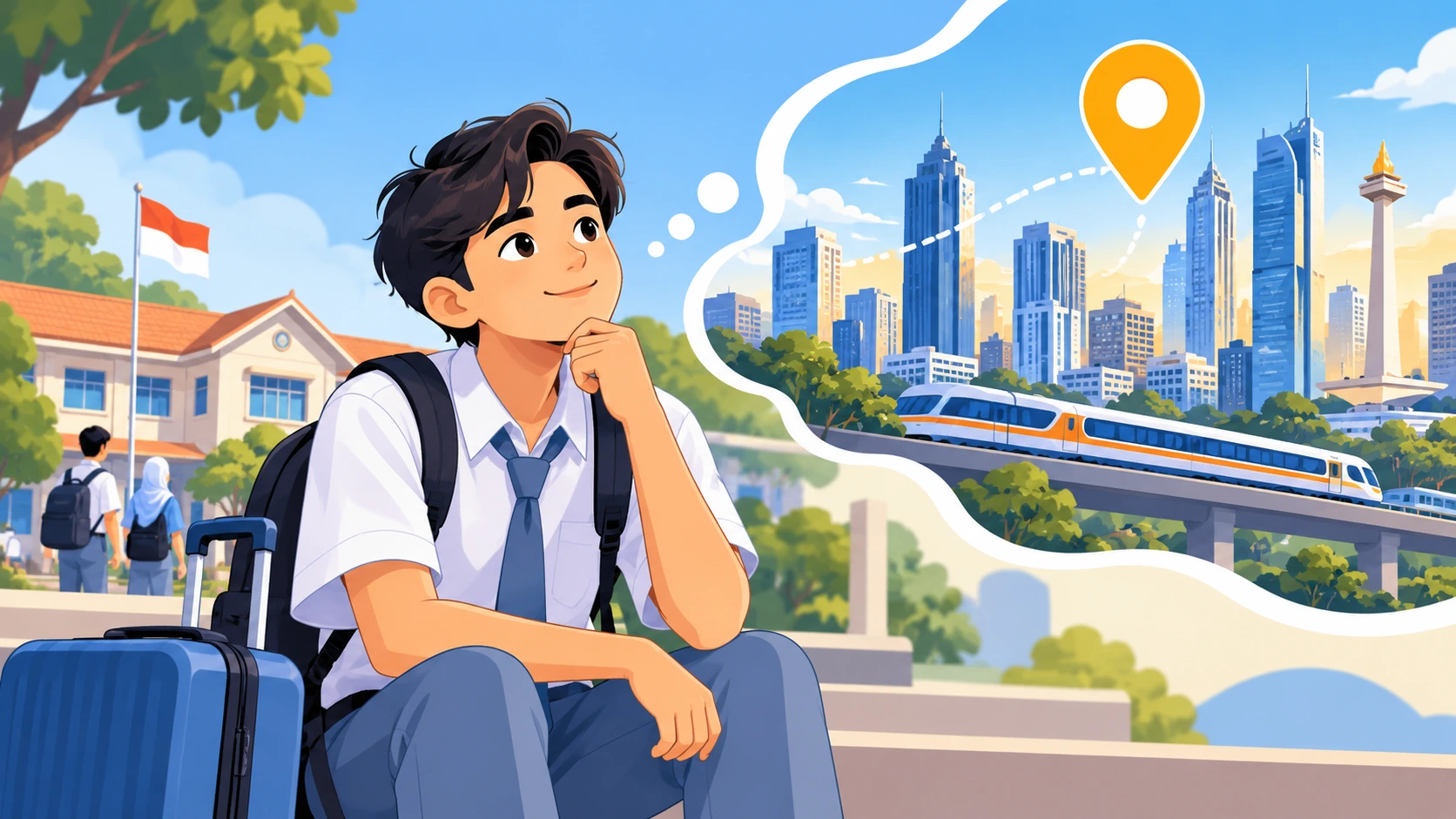 Ilustrasi siswa SMK yang mempertimbangkan PKL di luar kota